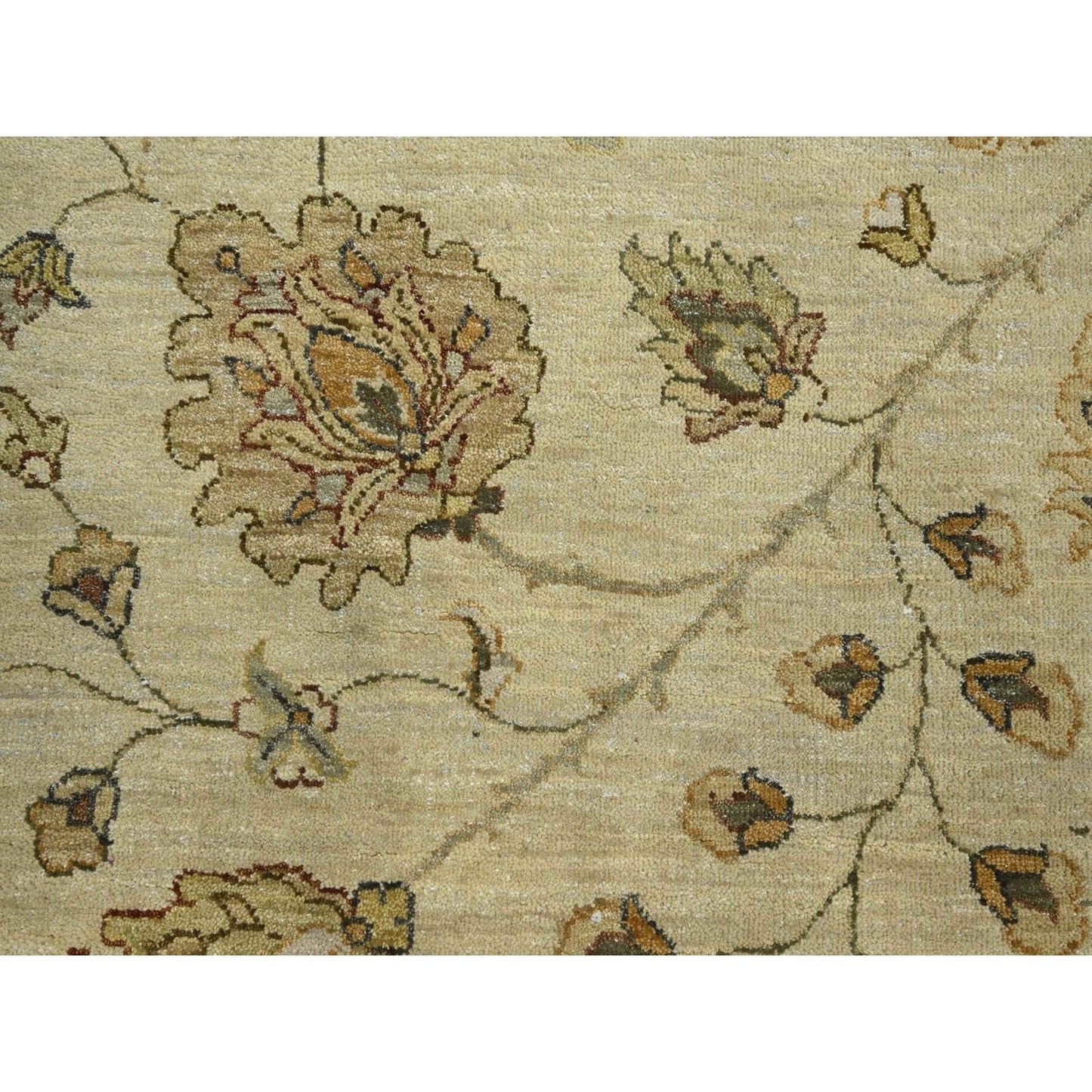 8'X10' Ivory Hand Knotted Agra Ziegler Design Leaf Pattern Pure Wool Rug