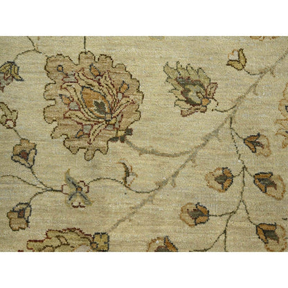 8'X10' Ivory Hand Knotted Agra Ziegler Design Leaf Pattern Pure Wool Rug