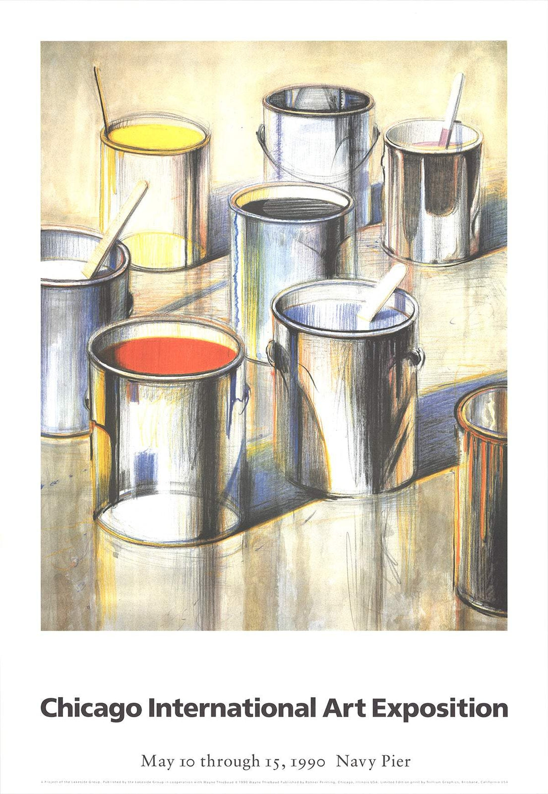 WAYNE THIEBAUD Paint Cans 39" x 27" Poster 1990 Pop Art Brown