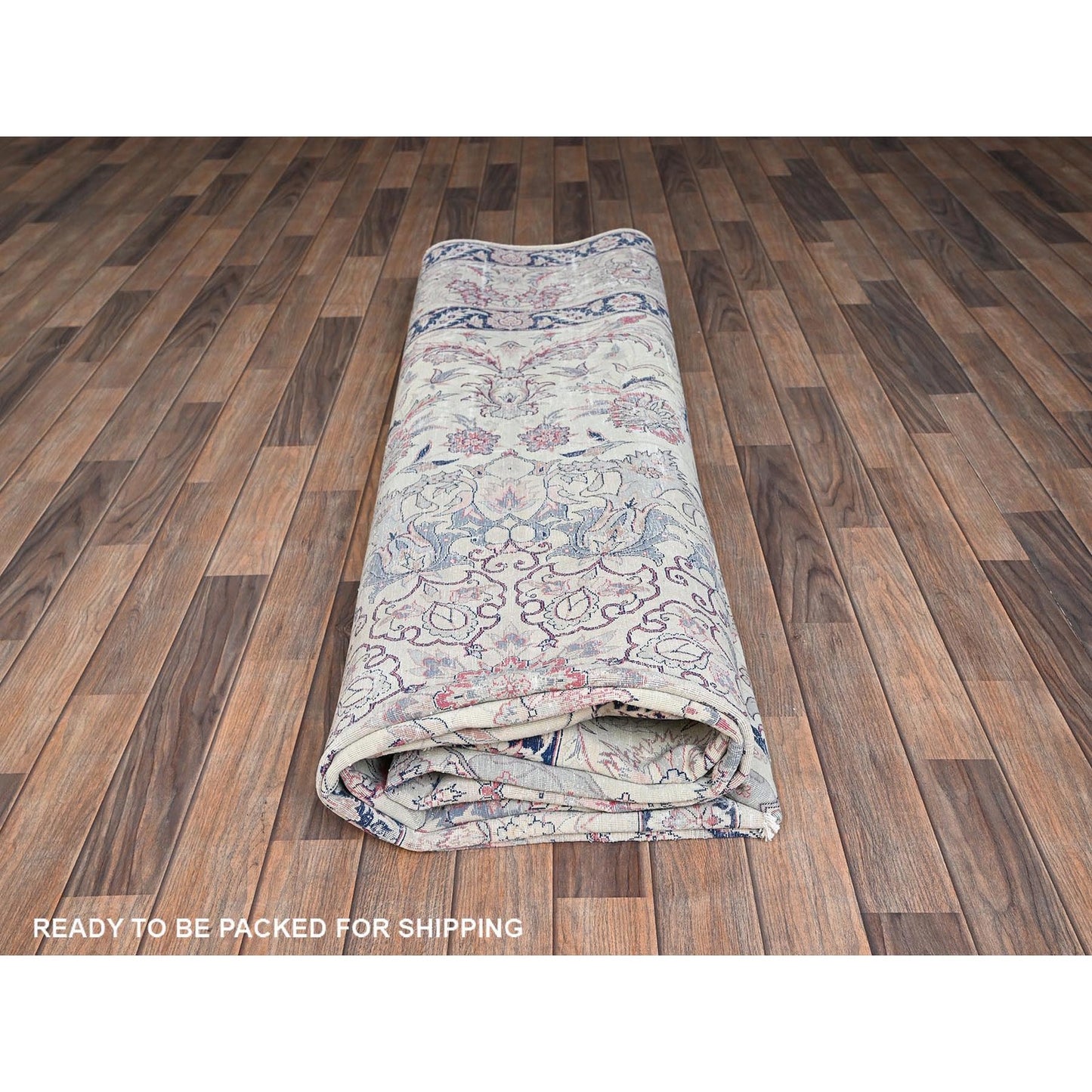 10'X13'2" Ivory Vintage Sino Tebraz 300 Kpsi Soft Wool Hand Knotted Rug