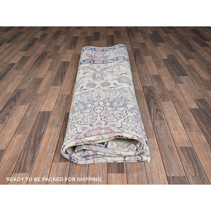 10'X13'2" Ivory Vintage Sino Tebraz 300 Kpsi Soft Wool Hand Knotted Rug