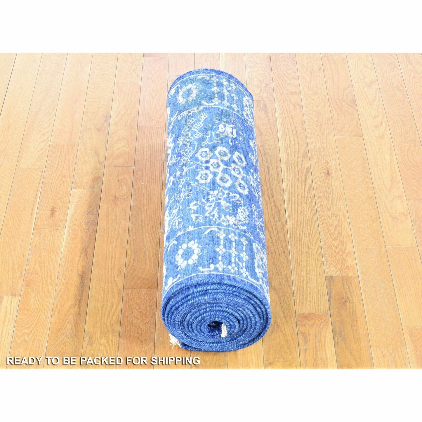 2'6"X16'10" Blue Tone On Tone Tebraz Wool/Silk Hand Knotted Xl Runner Rug