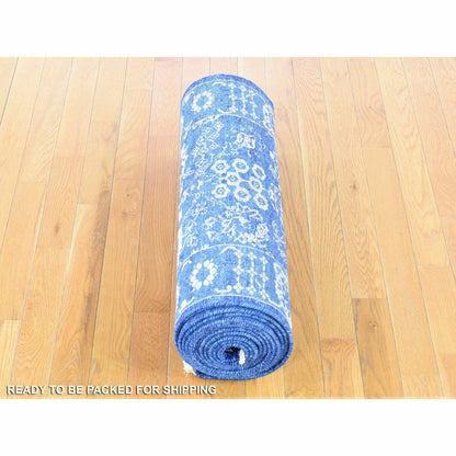2'6"X16'10" Blue Tone On Tone Tebraz Wool/Silk Hand Knotted Xl Runner Rug