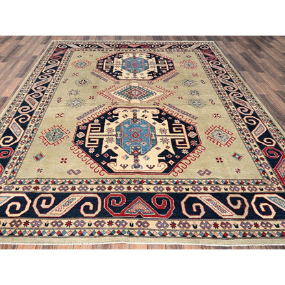 8'X9'7" Pastel Green Afghan Special Kazak Hand Knotted Pure Wool Rug