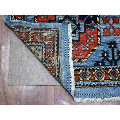 4'1"X9'9" Extra Soft Wool Hand Knotted Blue Afghan Ersari Wide Runner Rug