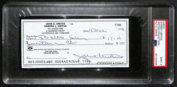 Johnny Unitas Signed 4/30/02 Check Psa/Dna Mint 9