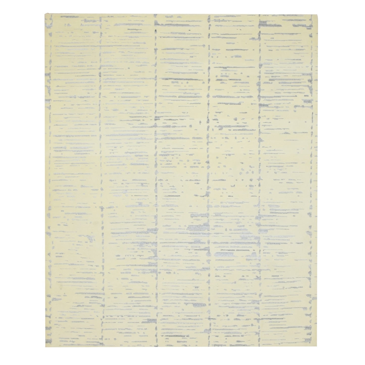 8'X9'9" White Modern Design Textured Weave Wool & Silk Hand Knotted Rug