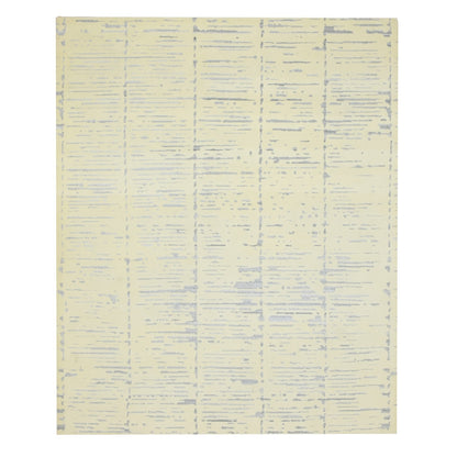 8'X9'9" White Modern Design Textured Weave Wool & Silk Hand Knotted Rug