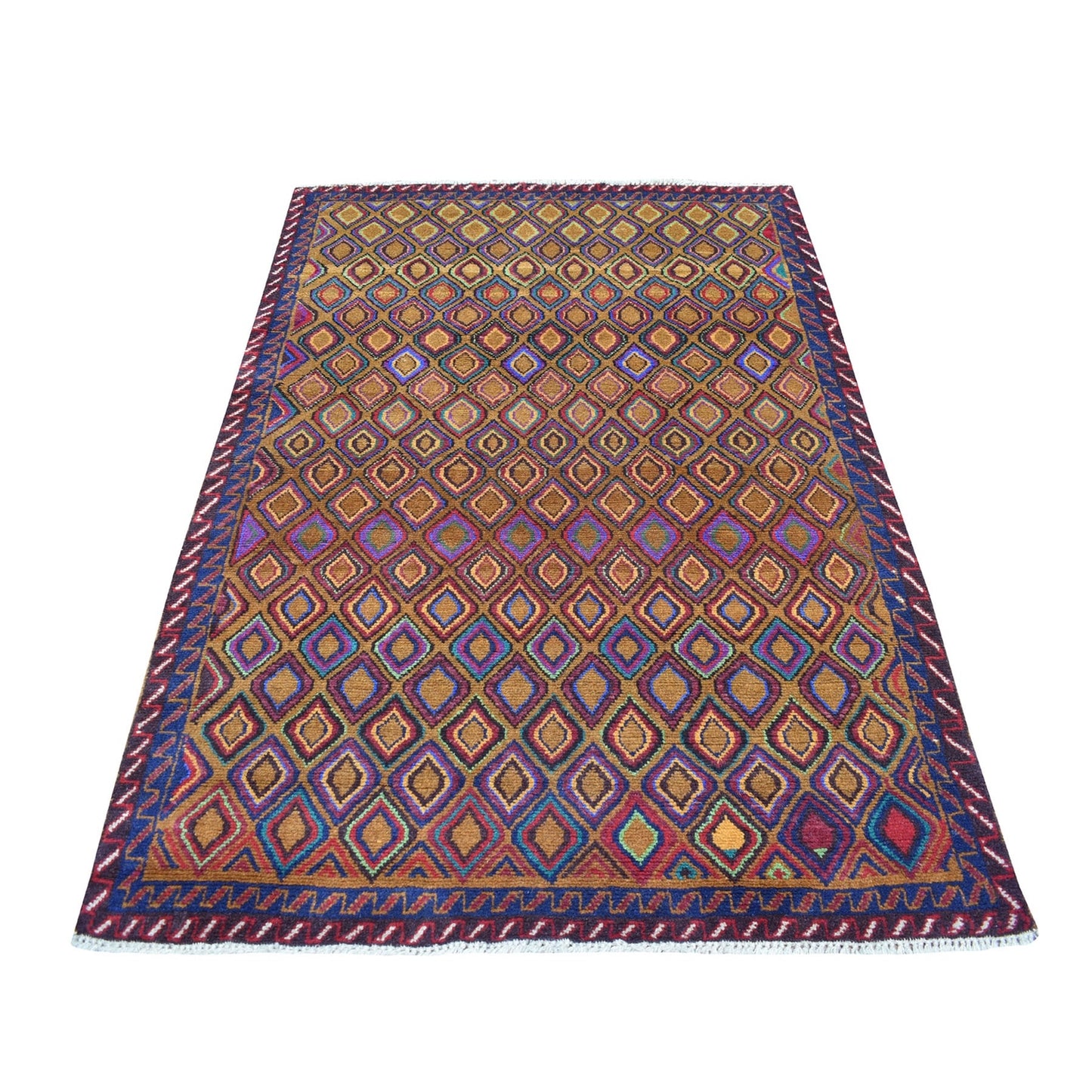 4'3"X6'2" Tribal Design Pure Wool Hand Made Colorful Afghan Village Rug