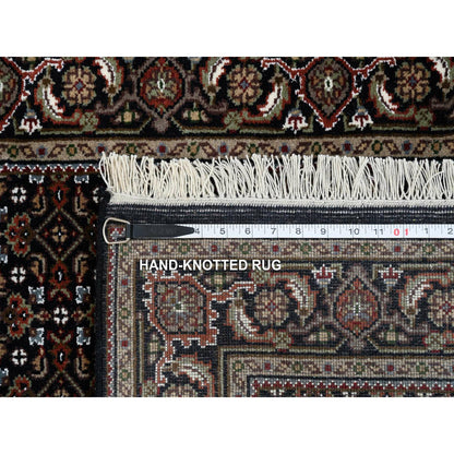 3'X5'2" Black Hand Knotted Wool And Silk Herrita 175 Kpsi Rug