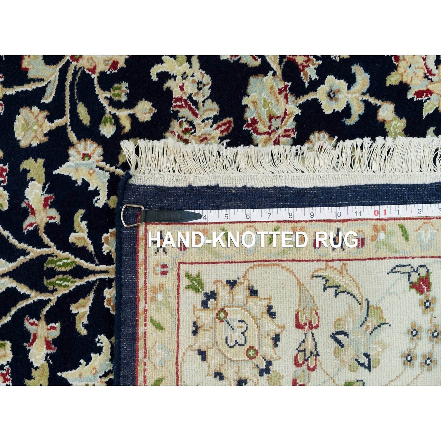 4'10"X7'2" Ombre Blue Hand Knotted Nain Design 250 Kpsi Pure Wool Rug