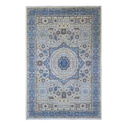 5'10"x8'8" White Mamluk Dynasty Pattern Star Design Hand Knotted Wool Rug