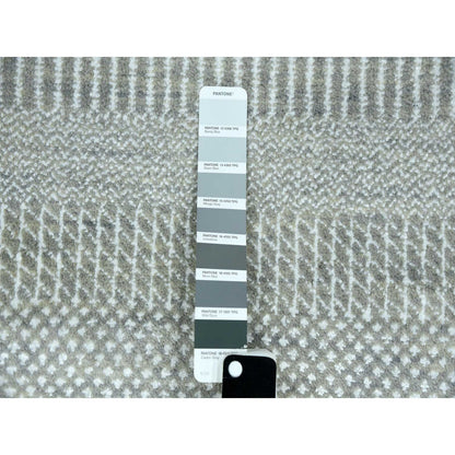 9'X12'1" Battleship Gray Wool And Silk Hand Knotted Grass Design Rug