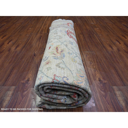 8'X8' Ivory Ziegler Mahal Hand Knotted Pure Wool Round Oriental Rug