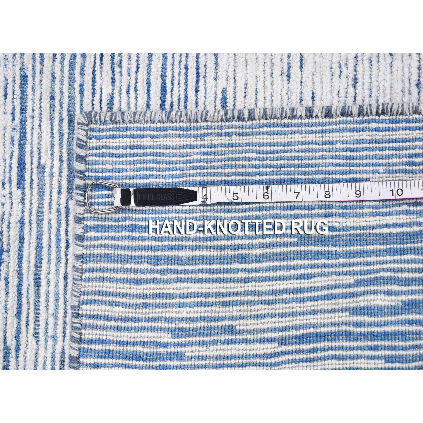 2'X3' Blue Striae Design Silk - Textured Wool Hand Knotted Oriental Rug