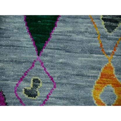 10'2"X14' Gray Colorful Moroccan Inspired Design Hand Knotted Wool Rug