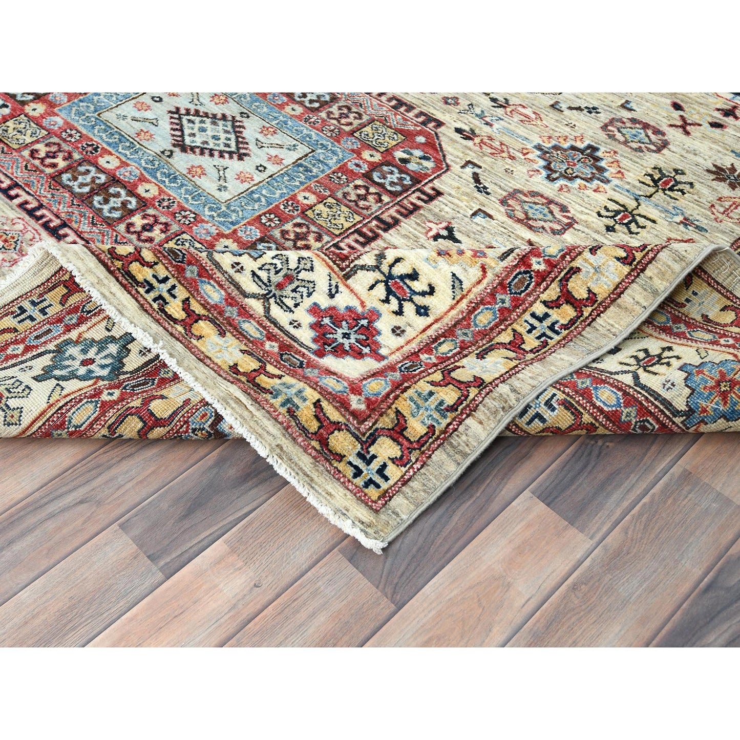 8'X9'6" Cream Afghan Super Kazak Soft Wool Hand Knotted Oriental Rug