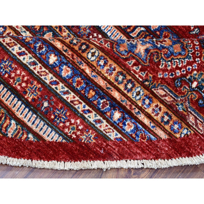 9'7"X9'7" Red Round Super Kazak Khorjin Design Natural Wool Oriental Rug