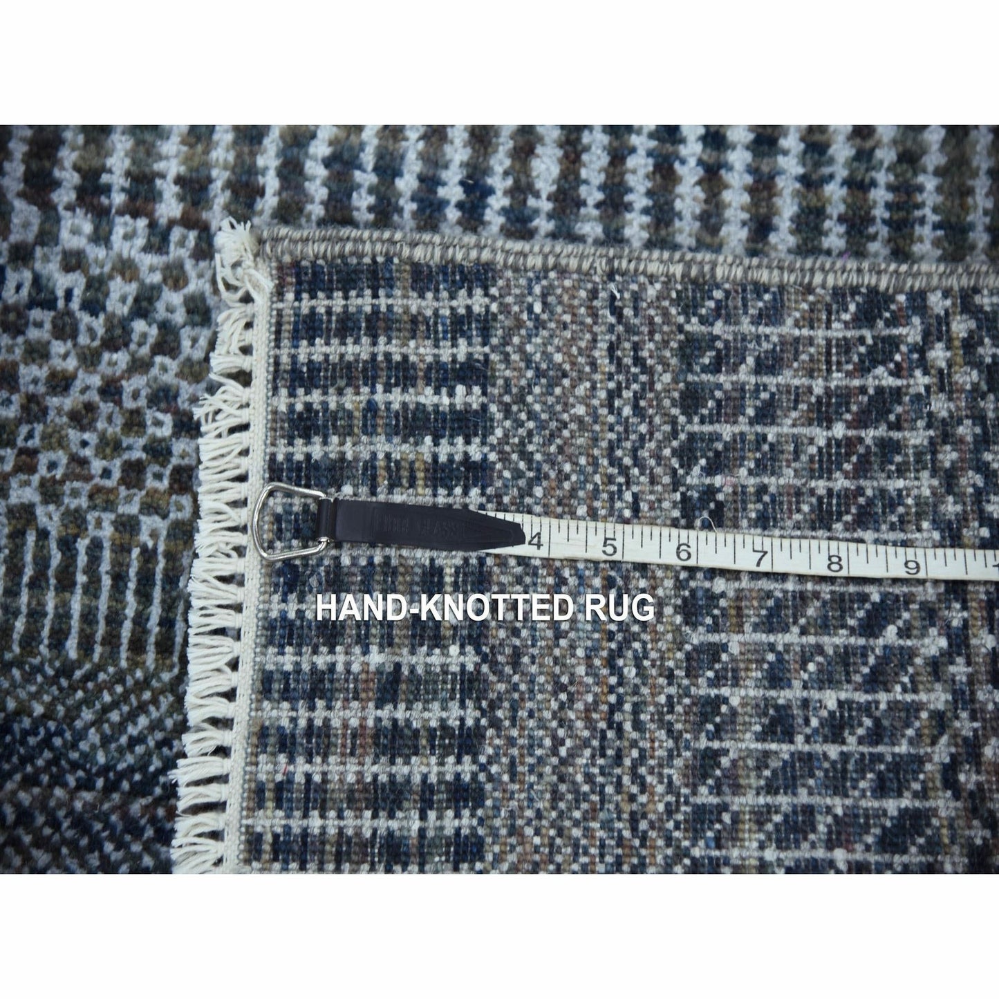 2'7"X14' Gray Wool And Silk Hand Knotted Modern Grass Design Runner Rug
