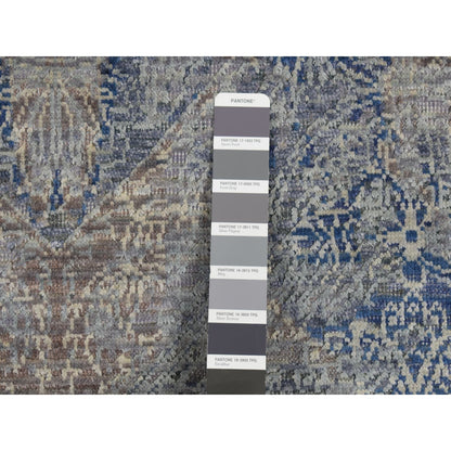 9'X12' Wolf Gray Broken Rosette Design Wool And Silk Hand Knotted Rug