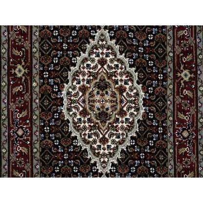 2'4"X27'1" Black Hand Knotted Tebraz Mahi Wool And Silk Runner Rug
