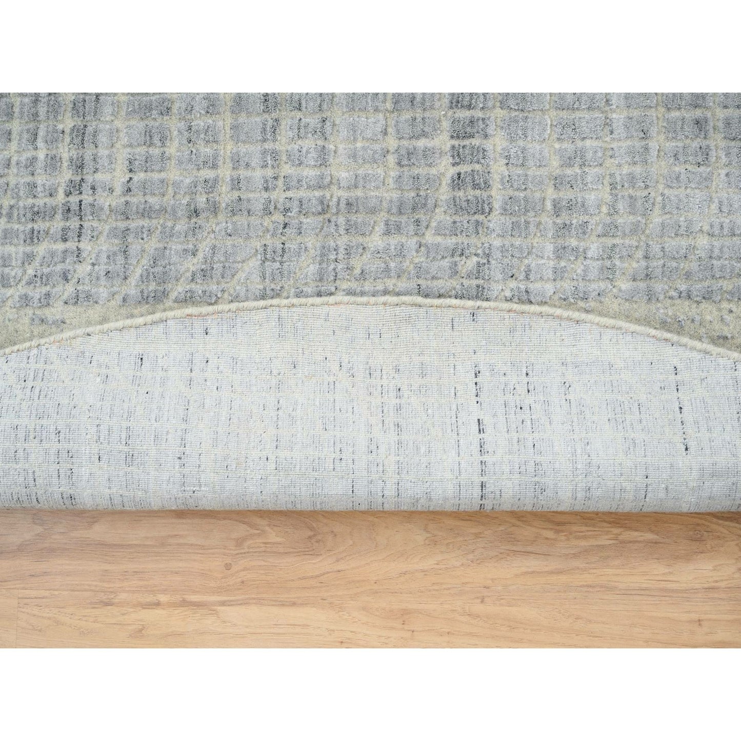 9'X9' Gray Jacquard Hand Loomed Wool And Plant Based Silk Round Rug