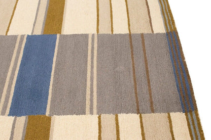 Hand-Tufted Multicolored Stripes Design Plush Rug