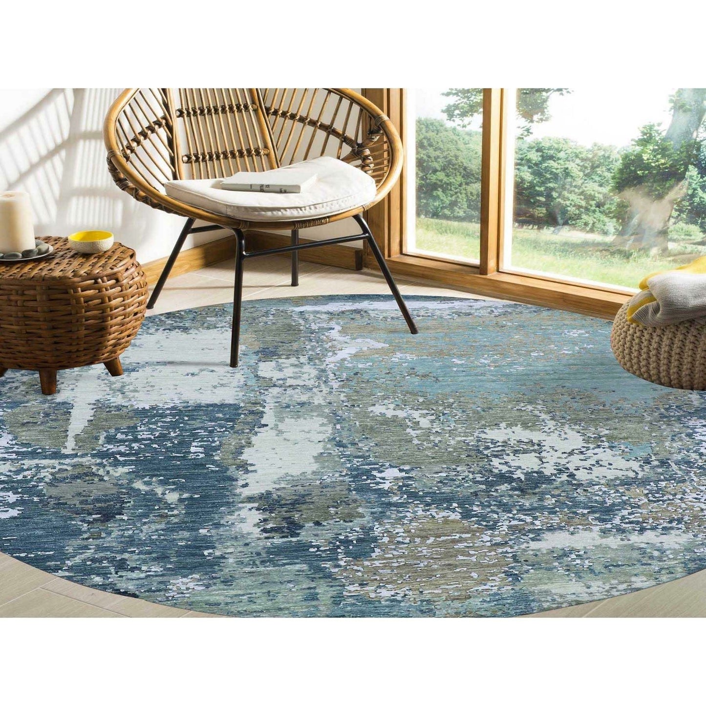 8'5"X8'5" Gray Abstract Design Hand Knotted Wool Round Oriental Rug