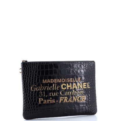 Chanel Signature O Case Pouch Printed Crocodile Embossed Calfskin Medium