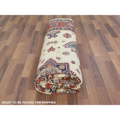 8'10"X11'9" Afghan Special Kazak Shiny Wool Hand Knotted Ivory Rug