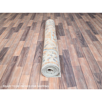 4'X11'9" Blue 200 Kpsi Wool Caucasian Design Hand Knotted Wide Runner Rug