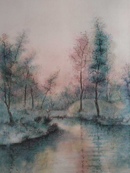 Antonio Rivera Signed Lithograph Forest By The Water 64/200 Spanish Landscape