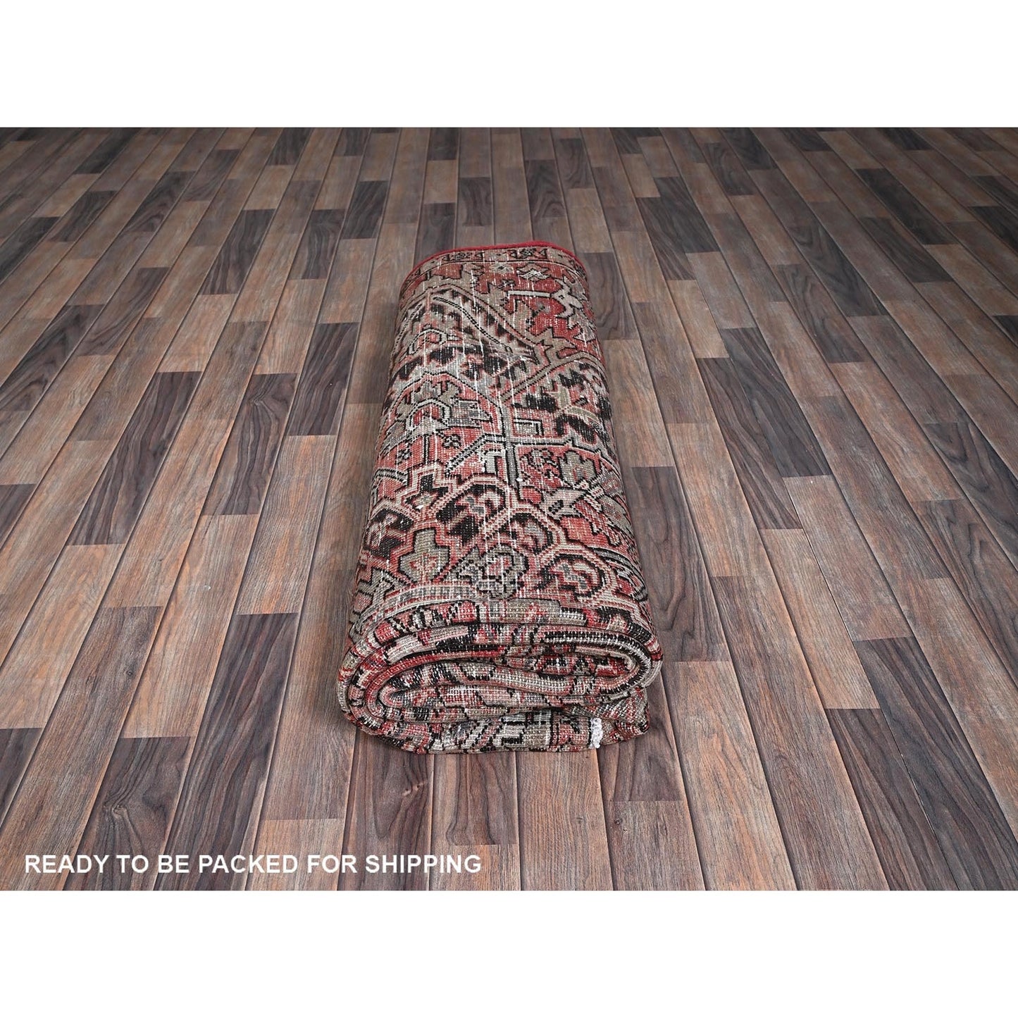 7'6"X10'7" Red Vintage Zoroastrian Heris Wool Hand Knotted Shaved Low Rug
