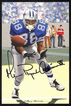 Michael Irvin Hof Signed 2007 Goal Line Art Glac Postcard Cowboys Psa 194726