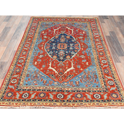 4'X5'9"Imperial Red Afghan Peshawar Heris Wool Hand Knotted Rug