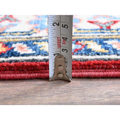 2'9"X6'8" Red Kazak With Medallions Design Hand Knotted All Wool Runner Rug