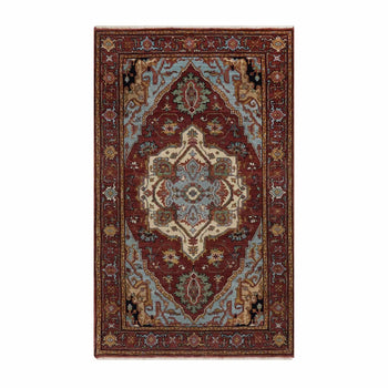 3'X5' Red Antiqued Heris Re-Creation Hand Knotted New Zealand Wool Rug