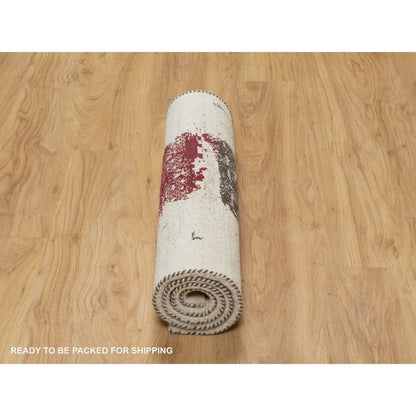 2'4"X4'7" White Lori Buft Gabbeh 100% Wool Hand Knotted Short Runner Rug