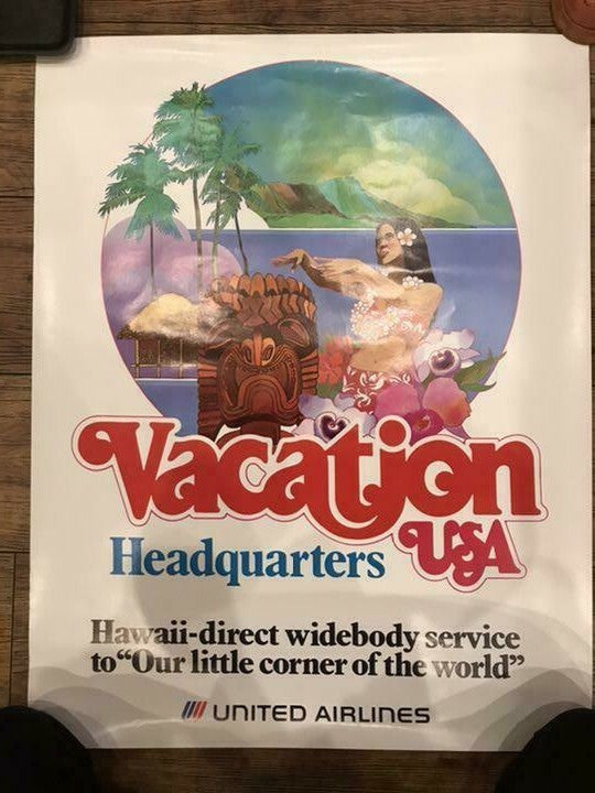 Original Vintage Travel Poster "Hawaii Vacation Usa" By United Airlines