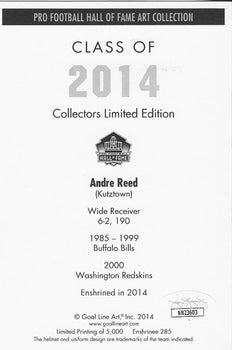 Andre Reed 2014 Hall Of Fame Art Collection Autographed Picture (Jsa Authenticat