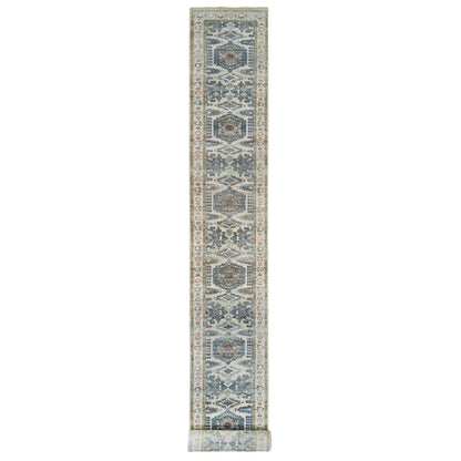 2'7"X21'7" Floral White Wool Hand Knotted Reimagined Viss Xl Runner Rug