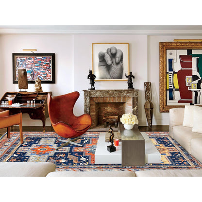 8'4"X9'7" Blue Wool Hand Knotted Armenian Inspired Design 200 Kpsi Rug