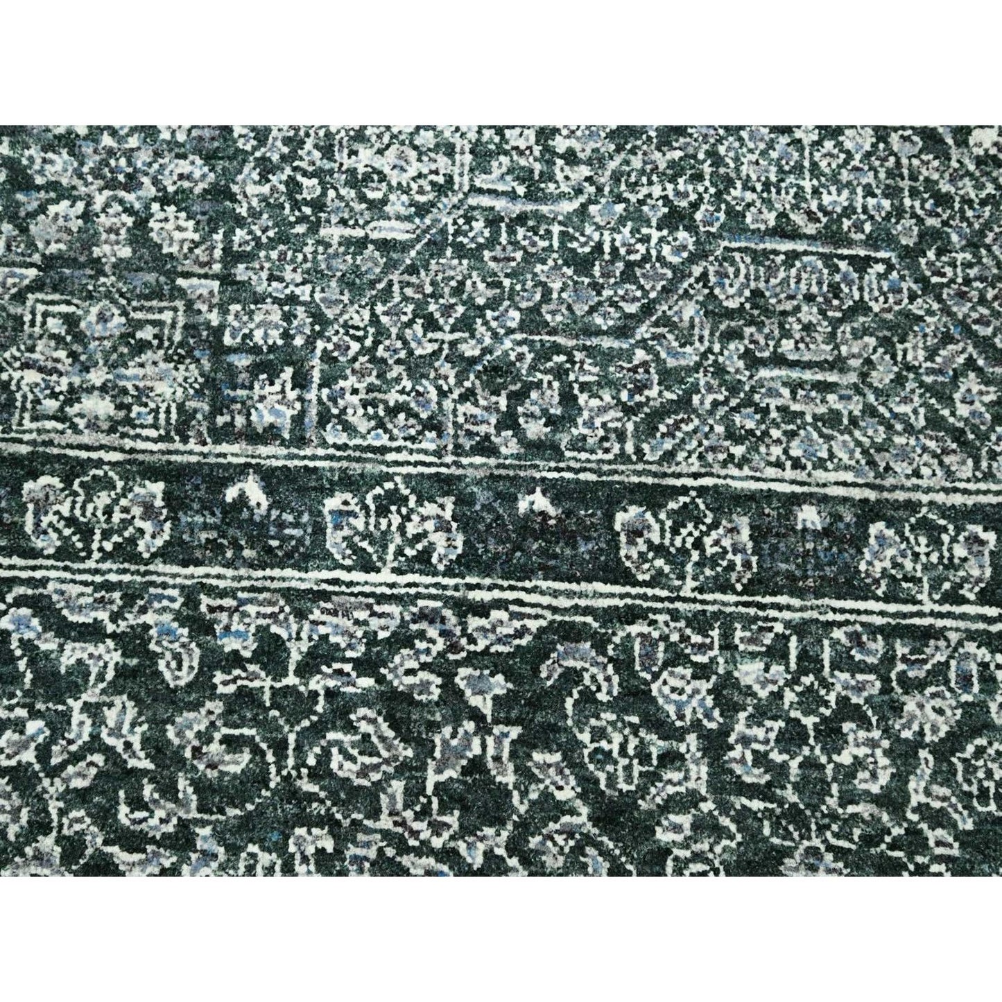 8'x10'2" Pine Green Pre Historic Mamluk Design Hand Knotted Pure Wool Rug