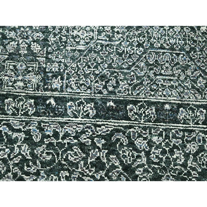 8'x10'2" Pine Green Pre Historic Mamluk Design Hand Knotted Pure Wool Rug