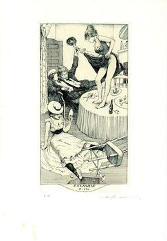 Alphonse Inoue Ex Libris Ea Edition Hand Colored Copperplate Print Japan Signe