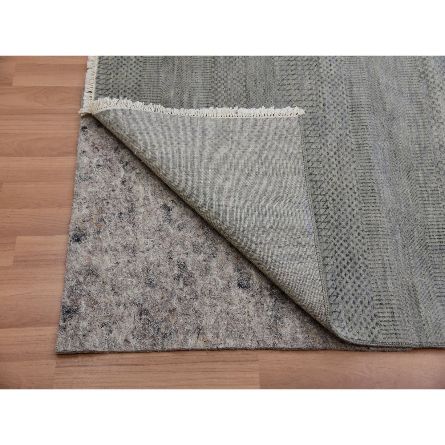 9'X12'2" Metal Gray Hand Knotted Pure Wool Grass Design Oriental Rug