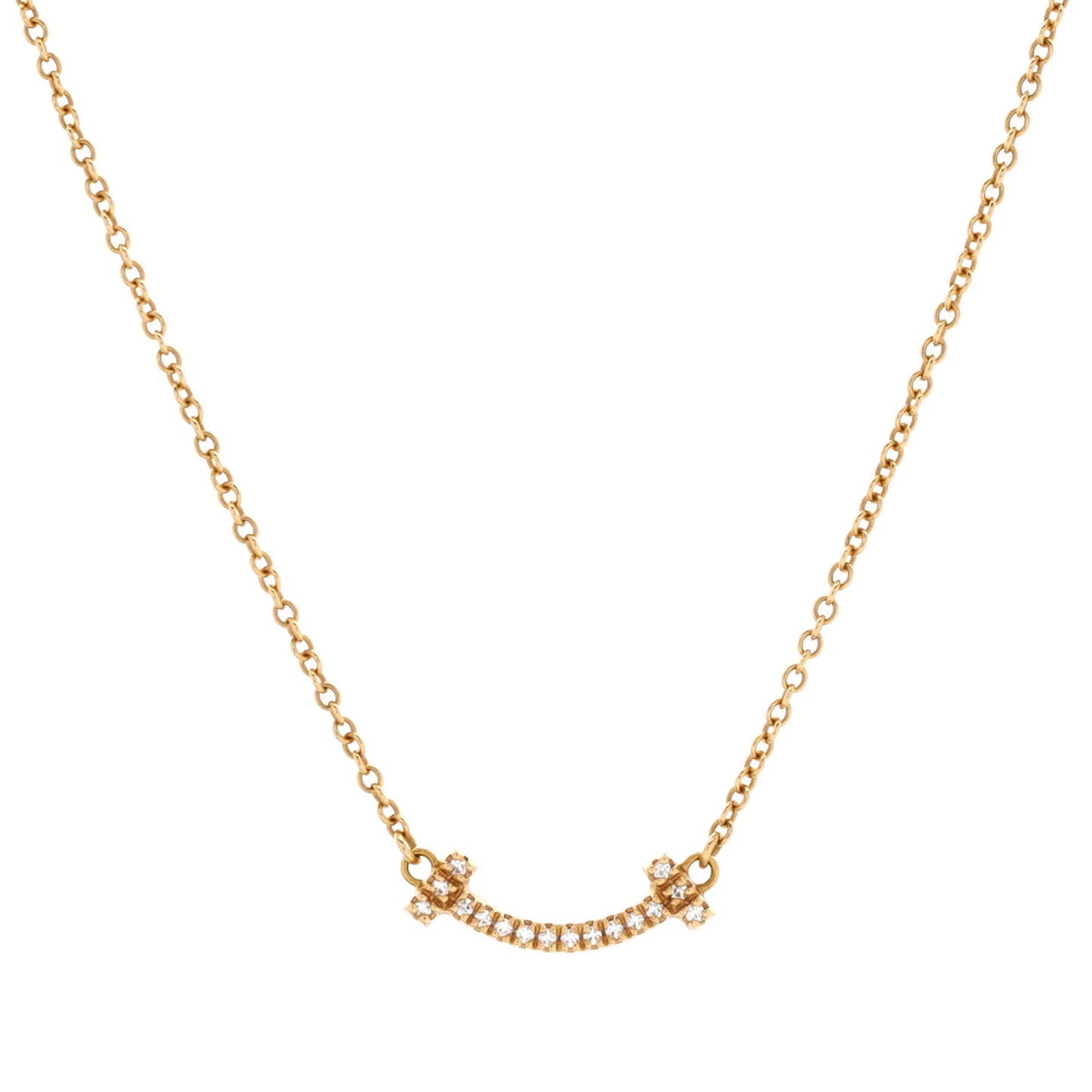 Tiffany & Co. T Smile Pendant Necklace 18K Yellow Gold With Diamonds Mini