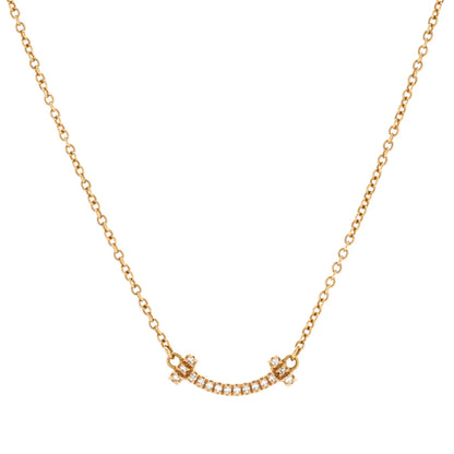 Tiffany & Co. T Smile Pendant Necklace 18K Yellow Gold With Diamonds Mini