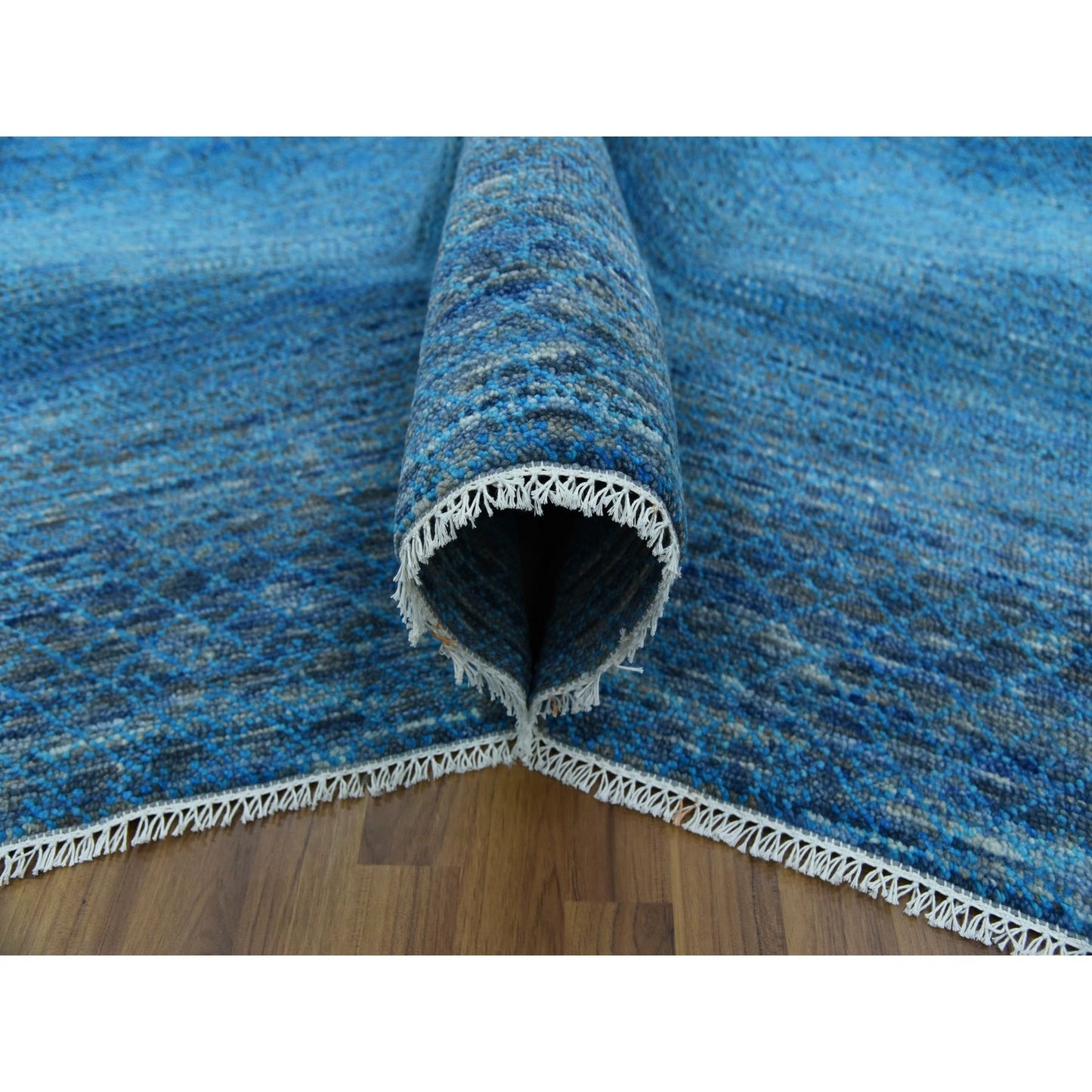 9'1"X11'10" Blue Pure Wool Hand Knotted Modern Chiaroscuro Collection Rug