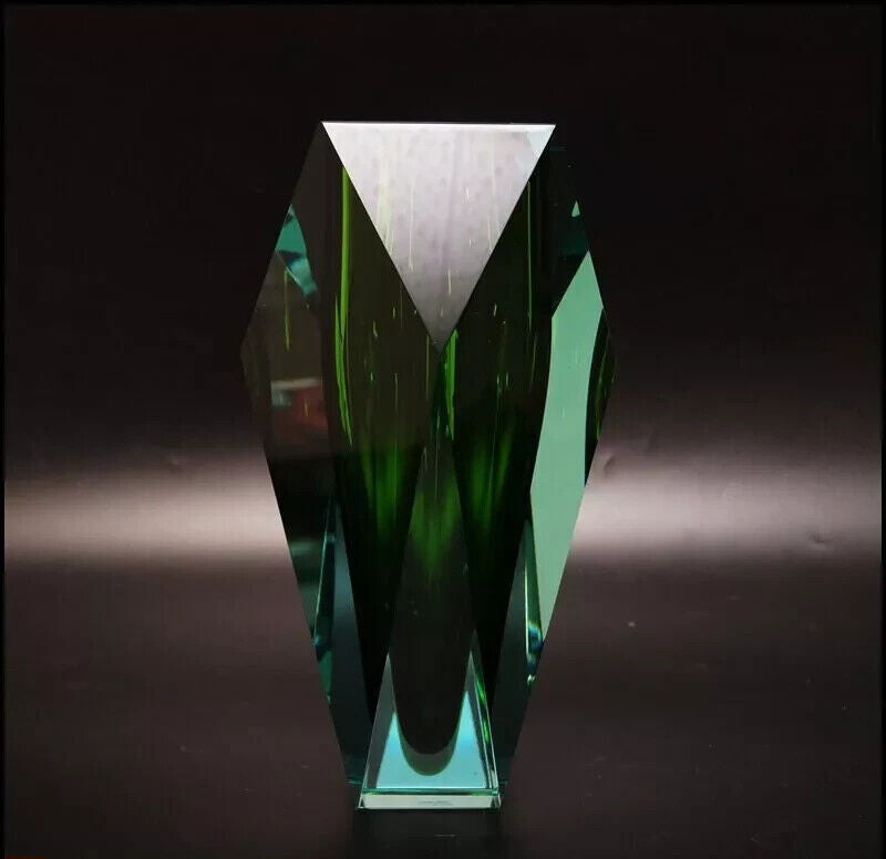 Crystal cut glass vase interior decor art used moser green height 10 inches